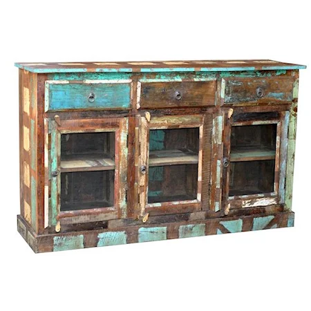 Distressed Solid Wood 3-Drawer 3-Door Bookcase Sideboard